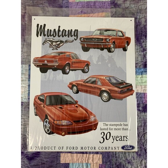 Automobillia Classic Tin Sign Ford Mustang 30 Years 12-1/2"  x 16" Man Cave Sign - Picture 1 of 3